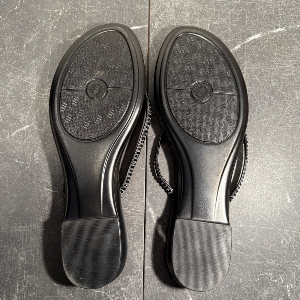 Women Italian Shoemakers Shoes | Size 10 | Black Rhinestone Thong Wedge Sandals - Picture 9 of 9